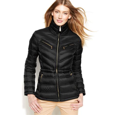 michael kors packable quilted black jacket|Michael Kors ladies padded coats.